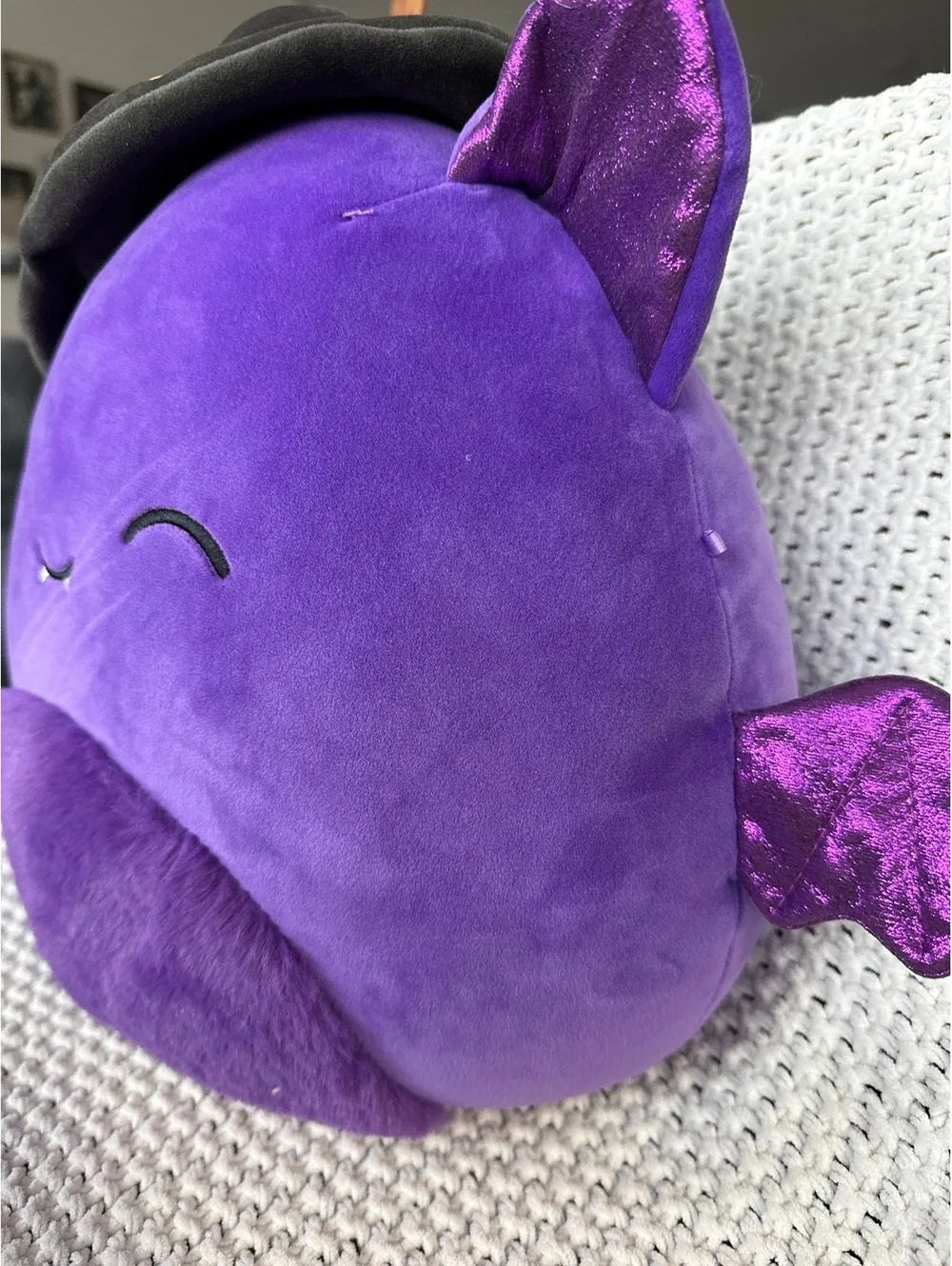 Original Squishmallows Purple Bat Plush with Witch Hat